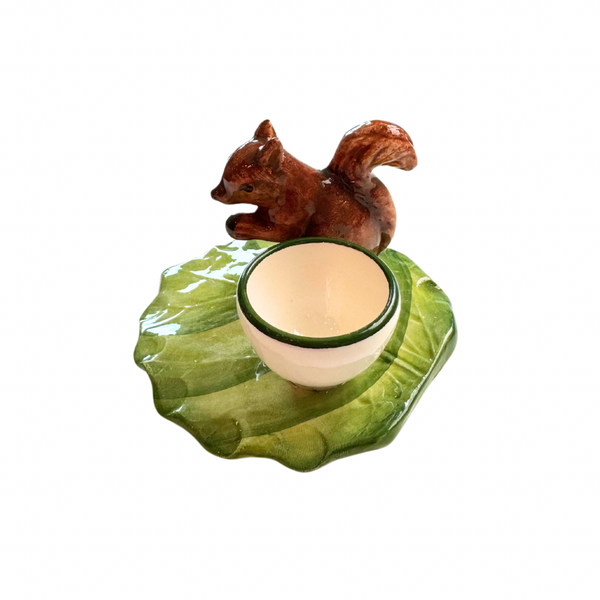 Majolica Squirrel & Acorn Egg Cup