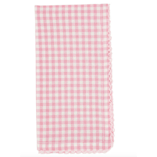 Monogrammed Pink Gingham Dinner Napkins Set/4