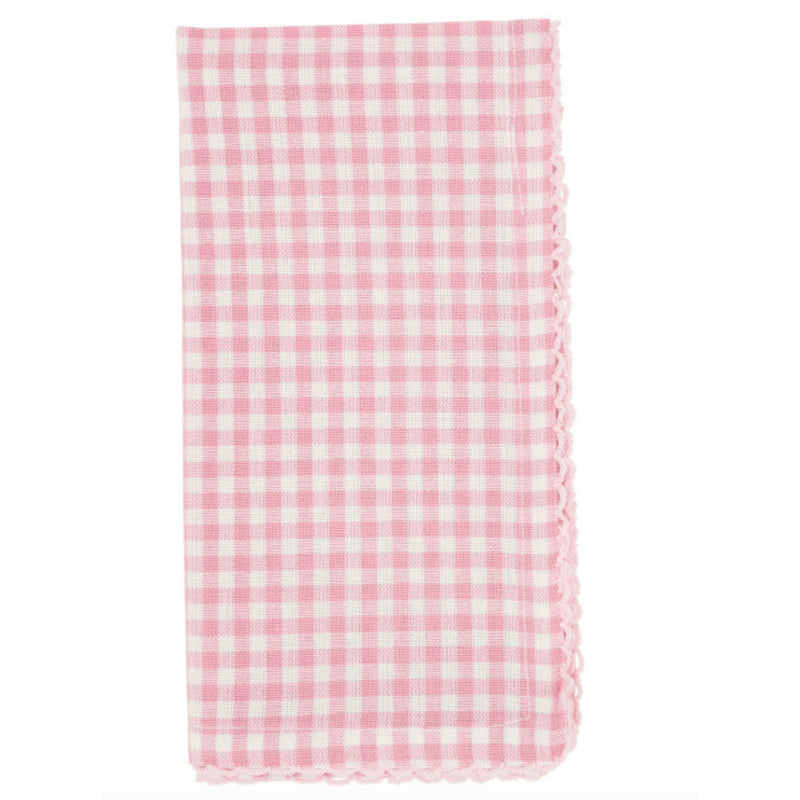 Monogrammed Pink Gingham Dinner Napkins Set/4