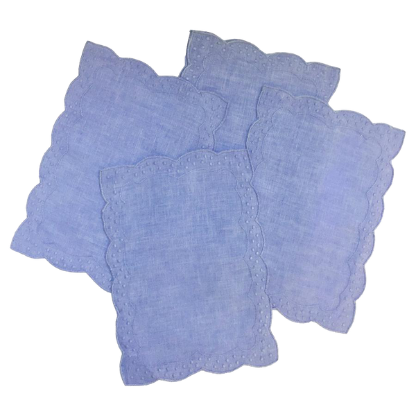 Periwinkle Linen Scallop Cocktail Napkins, set of 2